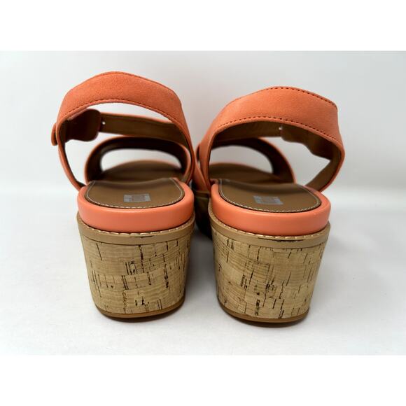 FitFlop Eloise Suede Wedge Sandals Coral Size US 10 Cork Wrap Back Strap Comfort - Picture 6 of 7
